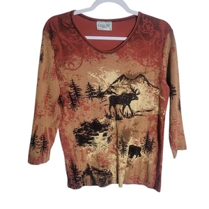 Top para mujer Cactus Bay estampado de alce mediano M naranja algodón country manga 3/4 EE. UU. - Imagen 1 de 9