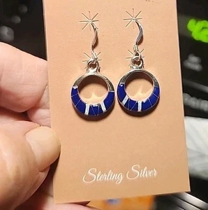 Blaue Lapis und Opal Inlay Fisch Haken Ohrringe Sterlingsilber Neu auf Karte 8M - Bild 1 von 4