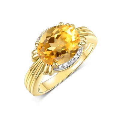 RYLOS ANEL DE PEDRA PRECIOSA CITRINO E DIAMANTE 12X10MM BANHADO A OURO AMARELO PRATA TAMANHO 8 - Imagem 1 de 4