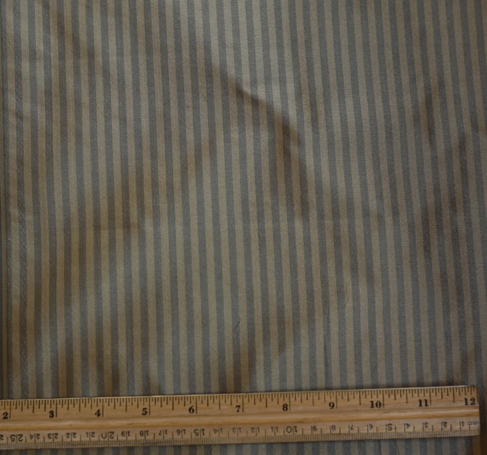 Sage/Gold Taffeta Stripes 100% Silk Fabric 54" Wide By The Yard (SD-722B) - Image 1 of 1