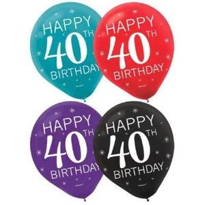 40TH HAPPY BIRTHDAY BALLOONS 15 COUNT BRAND NEW 12" ROUND PARTY DECORATIONS - Picture 1 of 2