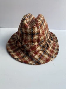 Vintage Stetson Wool Fedora Hat Plaid Blue Red Brown Size 7 1/8 - Picture 1 of 9