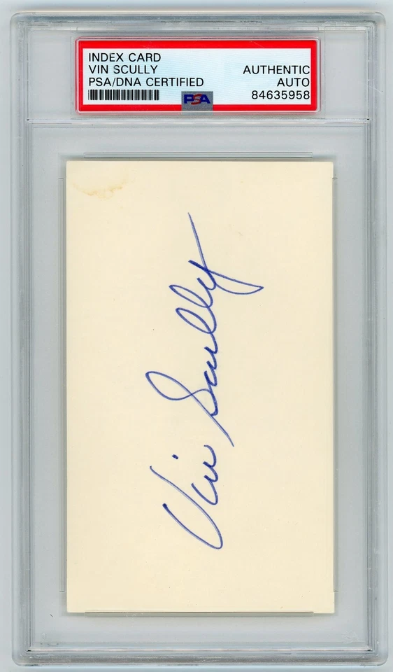 VIN SCULLY Los Angeles Brooklyn Dodgers INDEX CARD AUTO PSA/DNA *BIG BOLD AUTO* - Image 1 of 1