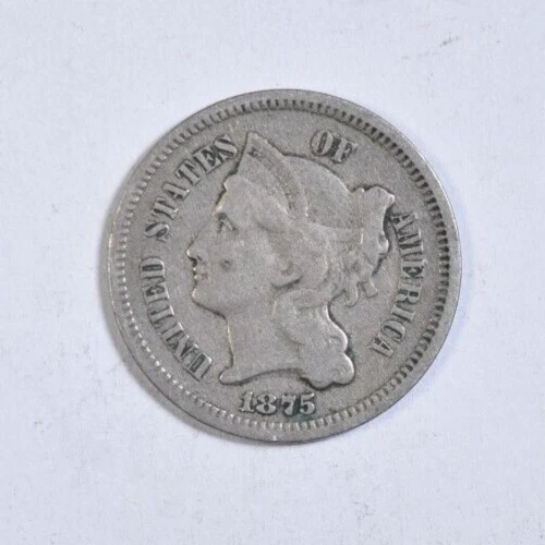 1875 THREE CENT NICKEL ~ FAINT "1 IN NECK" VARIETY! F/VF! - Image 1 of 2