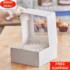 150/Case Bakery Cake Boxes 9" x 9" x 4" White Cake Box Sturdy and Nice Boxes - Picture 1 of 12