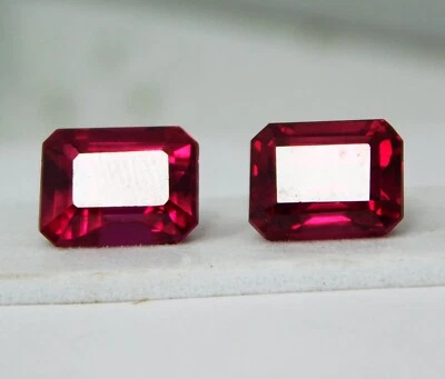 Certified 12.60 Ct Natural Mozambique Red Ruby Emerald Cut Loose Gemstone Pair - Image 1 of 4