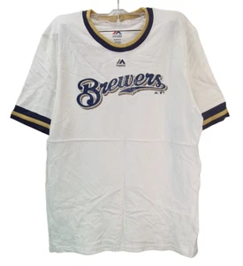 Majestic Youth Brewers Double Layer Collar Short Sleeve T-Shirt, White, XL 18 - Picture 1 of 4