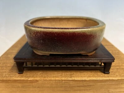 Unique Glazed Shohin Size Bonsai Tree Pot By Heian Kosen 5 1/8” - Image 1 of 4