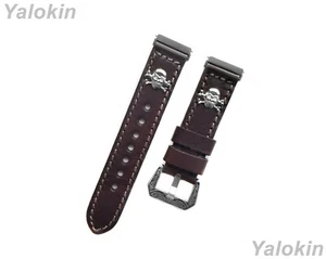 Brown Leather Skull Crossbones Rivet Band for Fitbit Versa 2 and Versa Lite SE - Picture 1 of 8