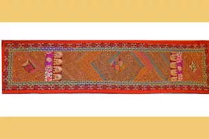 Antiguo Tapiz de Pared de Piedra Bordada a Mano Corredor Rojo de la India - Imagen 1 de 5