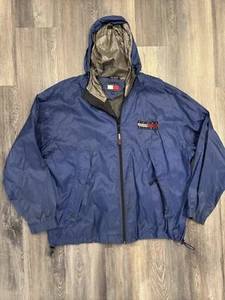 Vintage 90s Tommy Hilfiger Outdoors Rain Jacket Blue Lined Utility Mens XL - Picture 1 of 12