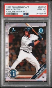 Riley Greene 1st Bowman Chrome 2019 Bowman Draft Chrome - With Bat #BDC50 PSA 10 - Picture 1 of 2