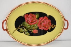 MCM Tray with Vinyl Braided Edges featuring Cabbage Roses and protected bottom - Picture 1 of 4