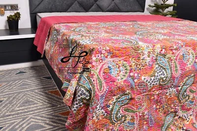 Colcha Ropa de Cama Funda Decorativa Rosa Gudari Hecha a Mano Indian Kantha Edredón Foto 1 de 4