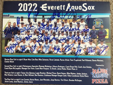 Signed 2022 Everett Aquasox 8.5x11” Team Poster Photo Mariners Affiliate Auto Cover