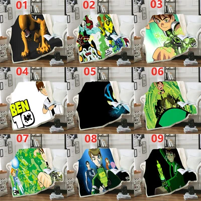 Cartoon Sherpa Fleece Throw Blanket Plush Flat Warm Soft Sofa Ben 10 Hero - Image 1 of 4