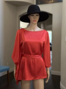St. John Red Bateau Neckline Three- Quarter Sleeve Blouse Size S Holidays new - Picture 1 of 14