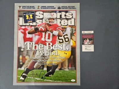 Fotografía en color ilustrada deportiva firmada por Troy Smith "#10" de 16" x 20" - certificado de autenticidad JSA Foto 1 de 4