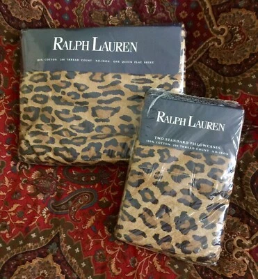 NUEVO RALPH LAUREN Aragón Reina Sábana Plana y Fundas de Almohada Estándar 200tc Algodón Foto 1 de 4