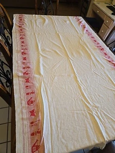 Asciugamano da Tè Tessuto Crema e Rosso Tema Giardinaggio 43,5" L × 2,8 Yd L - Foto 1 di 4