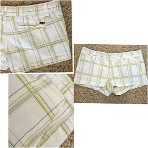 Hurley Women's Plaid Short Mini Jean Shorts White/Yellow /Gray Junior's Size 7 - Picture 1 of 11