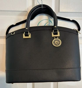 ANNE KLEIN SCHWARZ KUNSTLEDER GOLD AKZENTE HANDTASCHE NEU OHNE ETIKETT - Bild 1 von 9