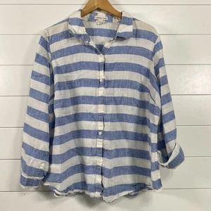 Coldwater Creek Shirt Damen 1X Leinen Knopfleiste Langarm gestreift Oberteil Bluse - Bild 1 von 11