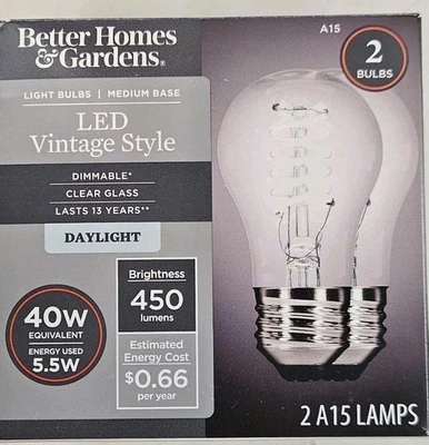 Better Homes & Gardens A15 Vintage LED Light Bulb, 40 Watts, Daylight, E26,... - Image 1 of 4