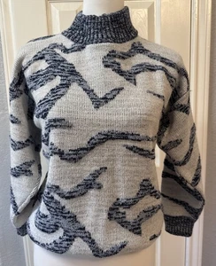 Vintage Weathered Blues Mock Neck Pullover Sweater Womens Rib Knit Glittery Lg - Picture 1 of 10