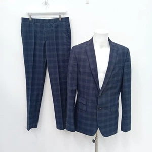 Ted Baker Navy Check 2 Piece Suit Jacket 42L & Trousers 32R Mens Blue FLT-FPL - Picture 1 of 8