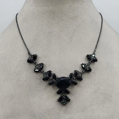 Avon Gunmetal and Black Rhinestone Necklace. Goth Necklace.  14-17" - Image 1 of 4