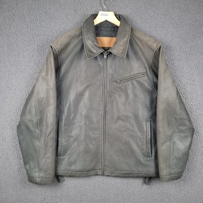 Vintage TIMBERLAND Leather Jacket Mens L Large Grey Biker Bomber Cowhide - Image 1 of 4