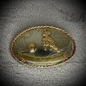 Belt Buckle - Cowboy - Barrel Racing - Vintage - Nickel Silver - Western - Picture 1 of 11