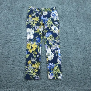 Chicos So Slimming Pants Womens 0 Blue Yellow Floral Ankle Stretch Lightweight - Picture 1 of 18