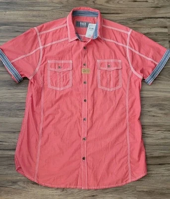 Camisa Para Hombres Nueva Con Etiquetas BKE Calce Atlético Roja Manga Corta Abotonada *Grande L Foto 1 de 4