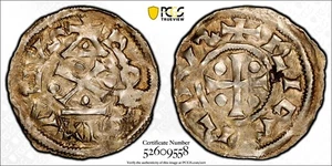 FRANCIA Normandia. Richard I AR Denier ND (943-996) Rouen come nuovo PCGS AU55 Dup-17(8) - Foto 1 di 6