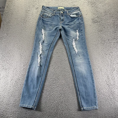 Почти знаменитые джинсы премиум-класса женские 9 синие хлопчатобумажные джинсовые узкие эластичные искусственно состаренные - Изображение 1 из 4