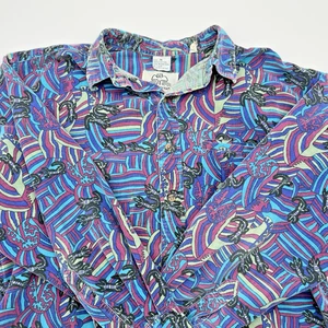 VTG Desert Designs Shirt Mens Size M Abstract Southwestern Lizard Button Up Y2K - Picture 1 of 7