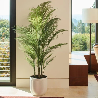 Artificial 6.5ft Palm Tree in Ribbed Planter - Image 1 of 4