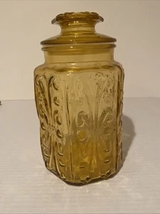 Vintage Imperial Glass Yellow Amber Atterbury Scroll Canister Jar W/ Lid 9" MCM - Picture 1 of 10