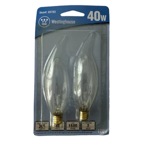 Westinghouse 40W Decorative Flame Tip Candelabra Light Bulbs 2-Pack Sealed - Picture 1 of 2