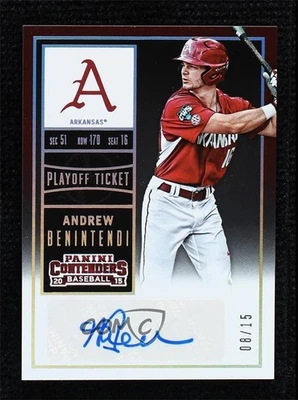2015 Contenders College Playoff Ticket /15 Andrew Benintendi (Red Jersey) Auto - Image 1 of 2