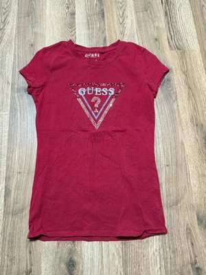 Guess рубашка, женский размер XS, красный черный белый, короткий рукав, логотип печати - Изображение 1 из 4