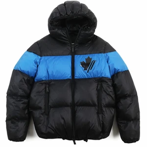 DSQUARED2 S74AM0960 Men's Hooded Down Jacket Nylon Puffer Logo Print Black Blue - Picture 1 of 13