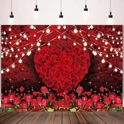 Valentine's Day Backdrop Red Love Heart Rose Backdrop for Wedding Bridal Banner - Image 1 of 4