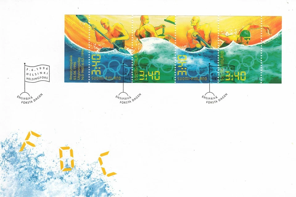Swimming Paddling Atlanta Summer Olympic Sheet Finland Mint FDC 1996 - Image 1 of 1
