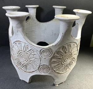 Los Artesanos Puerto Rico Stoneware Pottery Candelabra, 6 Candle, Vintage! AS IS - Picture 1 of 15
