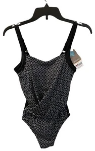 Amoena Swimsuit Mastectomy Black & White Ayon One Piece Swimwear Sz 8B NWT - Picture 1 of 16