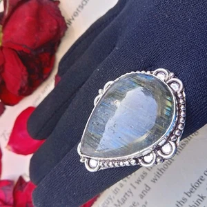 Gift Her Labradorite Gemstone 925 Sterling Silver Plated Handmade Worry Ring ~ - Picture 1 of 4