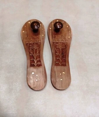 Wooden Khadau Charan Paduka Wooden Slipper Wooden Sandals Universal One Size - Image 1 of 4